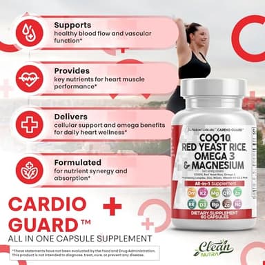 Clean Nutraceuticals COQ10 200mg Red Yeast Rice Omega 3 Magnesium Complex 500mg Niacin Zinc Vitamin K2 D3 - Heart Support Vitamins for Women & Men w/Vitamin B3, Coenzyme Q10-60 Ct - Image 5