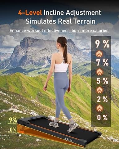 YRUN Walking Pad Treadmill with 4 Level Incline, 2.5HP Quiet Brushless Under Desk Small Treadmill for Home and Office Black - Image 2