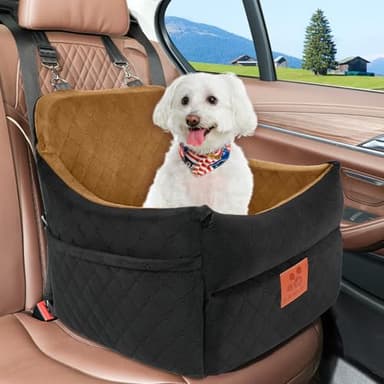 GL GLENSLAVE Dog Car Seat for Small/Medium Dogs, Dog Booster Car Seats with Thick Cushion for Dogs Under 35lbs, Detachable Washable Pet Car Seat with Storage Pockets, 2 Safety Belts(Black/Coffee) - Image 6