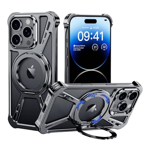 YOOVEI X Case for iPhone 14 Pro Case 6.1",with Kickstand 360°Rotatable Magnetic Ring Stand,[Compatible with MagSafe] Shockproof Aluminum Metal Phone Case Slim & Light Phone case,Gray - Image 1
