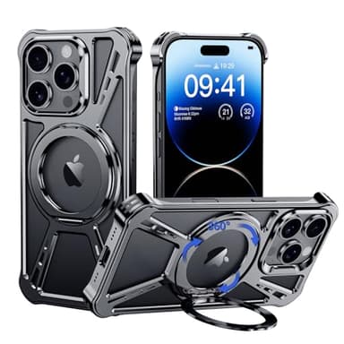 YOOVEI X Case for iPhone 14 Pro Case 6.1",with Kickstand 360°Rotatable Magnetic Ring Stand,[Compatible with MagSafe] Shockproof Aluminum Metal Phone Case Slim & Light Phone case,Gray - Image 1