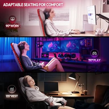 Dowinx Fabric Gaming Chair, LED Game Chair with Massage Lumbar Support and Footrest - Ergonomic Computer Chair with Adjustable Height for Adults and Teens, Gray - Image 9
