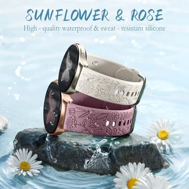SNBLK Floral Engraved Bands Compatible with Samsung Galaxy Watch 7 Band 6 5 4 Active 2 40mm 44mm/5 Pro/Watch 6/4 Classic, 6Pack 20mm Cute Flower Soft Silicone Sport Strap for Samsung Watch Bands Women - Image 4