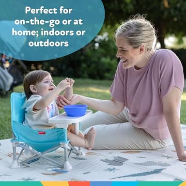 Nuby Easy Go Pop-Up Booster Seat with Removable Tray - 6+ Months - Portable Booster Seat for Floor for Indoor/Outdoor Use - 3-Point Safety Adjustable Straps - Includes Travel Bag - Safari - Image 6