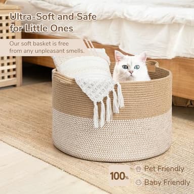 INDRESSME Extra Large Woven Baskets for Storage, 21.7'' x 13.8'' Wicker Basket with Handle for Blankets, Big Laundry Baskets for Clothes, Pillows, Towel, Shoe Basket for Entryway, 90L White Jute - Image 7