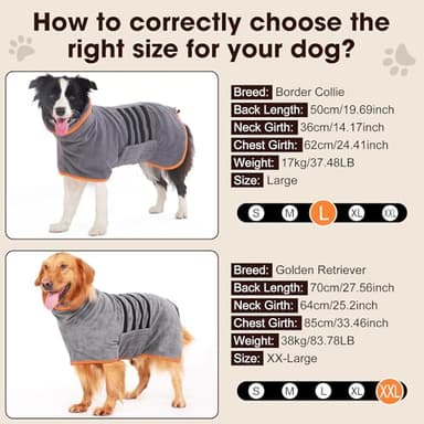 HezzLuv Microfibre Dog Bathrobe Towel Wrap Super Absorbent Dog Drying Coat Bath Robe for Puppy, Medium & Large Dogs, Fast Drying, Adjustable - Image 6