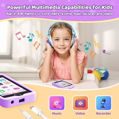 Kids Smart Phone for Girls, 4.0" Touchscreen Learning Music Puzzle-Games Toddler Phone for Kids Ages 3-6, Dual Camera，Built-in 8G SD Card Toy, Birthday Gifts for Kids Cell Phone Toy, Purple - Image 2