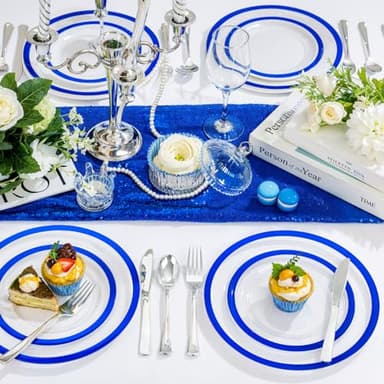 U-QE 120pcs Royal Blue Plastic Plates - Blue Disposable Plates Heavy Duty - Includes 60 10" Dinner & 60 7" Dessert Plates for Party, Birthday - Image 4