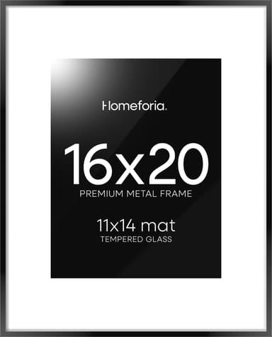 Homeforia 16 x 20 Picture Frame Black, High End Metal 11x14 Matted for 16x20 Frame, 16 x 20 Black Poster Frame with Mat 11 x 14 inch Photo, 20x16 Thin Hanging Frame, Tempered Glass, Wall Kit, Set of 1 - Image 2