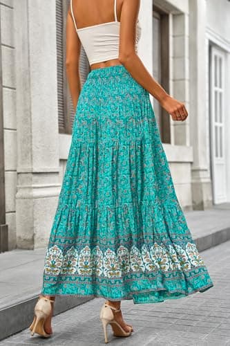 CFLONGE Summer Maxi Skirts for Women 2025 Fashion Boho Long Skirt Trendy Floral High Waist A Line Beach Skirt Vacation Outfit(Floral Green Yellow,Medium) - Image 6