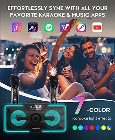 Karaoke Machine for Adults Kids with 2 UHF Wireless Microphones, BIGASUO Portable Bluetooth Singing PA Speaker System with LED Lights for Home Party, Wedding, Church, Picnic, Outdoor/Indoor - Image 4