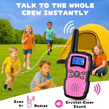 Wishouse Walkie Talkies for Kids Rechargeable with USB Charger 6000mAh Battery,Outdoor Camping Games with Flashlight Lanyard,Toys for Girls,Halloween Xmas Birthday Gift for Children 2 Pack Pink Purple - Image 5