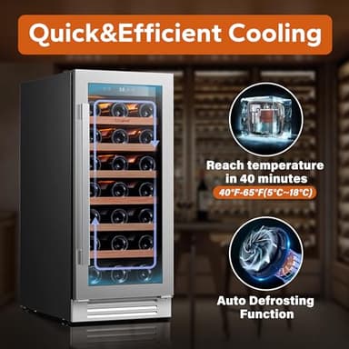 Ca'Lefort 15 Inch Wine Fridge, 33 Bottle Wine Cooler Refrigerator, 40-65°F Wine Refrigerator Glass Door, 3 LED Wine Fridge, Built-in or Freestanding Wine Fridge for Home/Bar/Kitchen (3.0 cu.ft) - Image 6