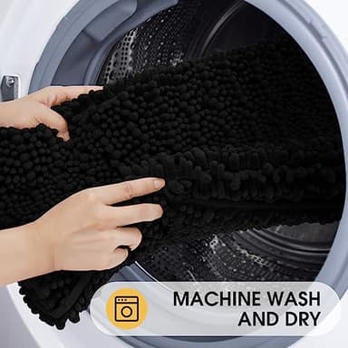 ACCUMTEK Upgrade Extra Large Black Bathroom Rug Set 3 Pieces Ultra Soft, Thick Absorbent Bath Mats, Non Slip Chenille Toilet Mat for Bathroom, Bedroom, Kitchen - Image 6