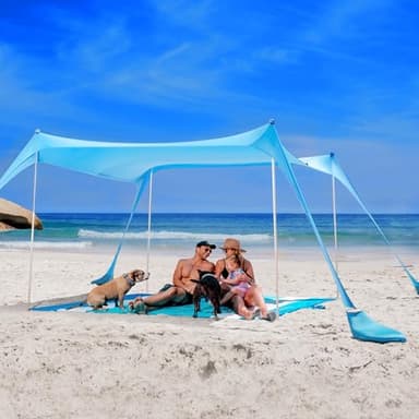 SUN NINJA Beach Tent Sun Shelter UPF50+ - Easy Pop Up Beach Canopy - Outdoor Shade for Camping Trips, Fishing, Backyard Fun Picnics - Sand Shovel, Ground Pegs & Stability Poles - Image 2