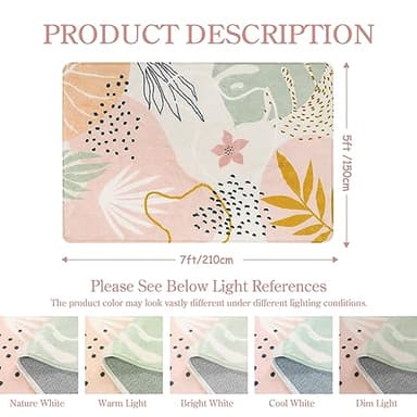 Lahome Pink Rug for Living Room - 5x7 Area Rug Washable Non-Slip Boho Rugs for Bedroom Throw Cute Soft Kids Nursery Rug, Abstract Botanical Print Carpet for Classroom Dorm Entryway Office Dining Room - Image 2