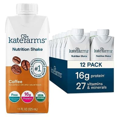 KATE FARMS Organic Nutrition Shake, Coffee, 16g protein, 27 Vitamins and Minerals, Protein Meal Replacement Drink, Protein Shake, 11 oz (12 Pack) - Image 1