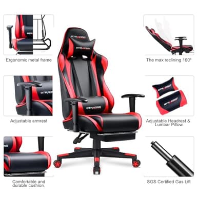 GTRACING Gaming Chair with Footrest, Ergonomic Computer Game Desk Chair, Reclining Gamer Chair Seat Height Adjustment, Swivel Rocker with Headrest and Lumbar (Brickred) - Image 6