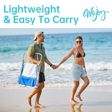 #WEJOY Folding Beach Chair for Adults, Lightweight Beach Chair with Shoulder Straps, High Back Camping Chairs with Hard Armrest, Supports 300lbs for Outdoor Lawn Concert (Dark Blue White) - Image 6