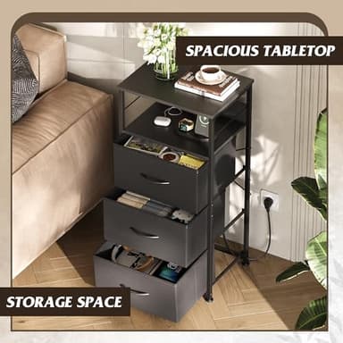 WLIVE LED Nightstand with Charging Station, Black Night Stand with 3 Fabric Drawers and Storage Shelf, Small Dresser for Small Space, 31.9" H Bedside Table with USB Ports and Outlets for Bedroom - Image 4