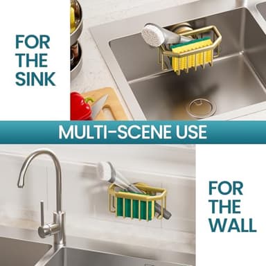 TAILI Sponge Holder for Kitchen Sink with Strong Suction Cup Removable, Rustproof Aluminum Sink Caddy for Sponge, Brush, Scrubber, Scraper -Gold - Image 5