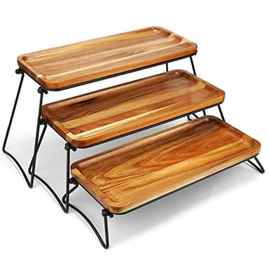 Manspdier 3 Tier Cupcake Stand & Towers Serving Tray for Party, Acacia Wooden Dessert Table Display Set, Decorative Tiered Decor Small Chees Charcuterie Boards Rustic Wood Platters Trays, (A010) - Image 9