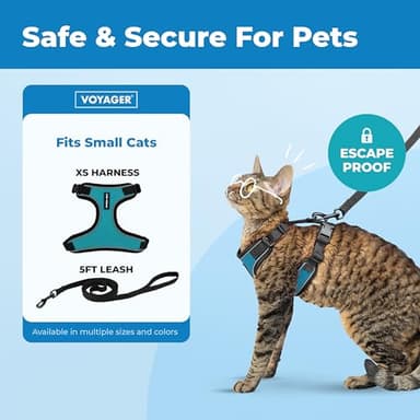 Voyager Escape Proof Cat Harness and Leash Set with Reflective Stitching, Neoprene Handle 5ft - Supports Small, Medium and Large Cats, Kittens for Walking by Best Pet Supplies - BT-Turquoise, XS - Image 2