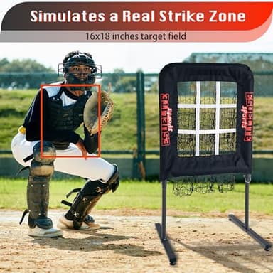 9 Hole Pitching Net with Strike Zone, Baseball Pitching Target, Softball Pitching Net, Portable Pitcher Training Equipment Height Adjustable（Black） - Image 5