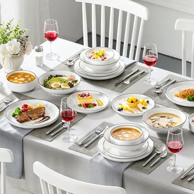 MALACASA Plates and Bowls Sets, 24 Pieces Modern Porcelain Dinnerware Set for 6 Ceramic Dishware Dishes White Kitchen Dinner Dining Ware Set wtih Black Rim Microwave and Dishwasher Safe, Series LUNA - Image 5