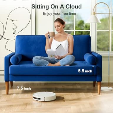 Vesgantti Blue Velvet 56" Mid-Century Modern Loveseat Sofa, 2 Seater with Tufted Seat, Sturdy Wooden Frame, Indoor Use - Image 4