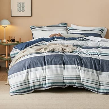 Bedsure Duvet Cover King Size - Reversible Striped Duvet Cover Set with Zipper Closure, 3 Pieces Blue Bedding Set with 8 Corner Ties and 2 Pillow Shams 20"x36" - Image 1