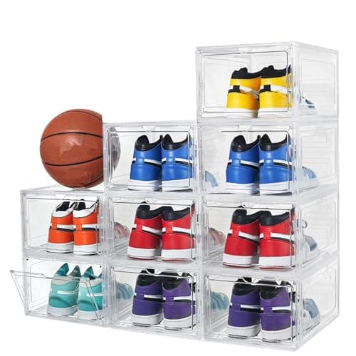 Attelite X-Large Clear Plastic Shoe Boxes - Stackable Shoe Organizer with Magnetic Door (9 Pack, Clear White) - Image 1