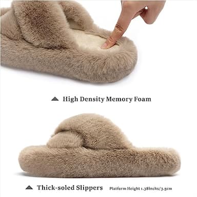 Chantomoo Women's Cross Slippers Memory Foam House Bedroom Slippers for Women Fuzzy Plush Comfy Faux Fur Lined Slide Shoes Anti-Skid Sole Trendy Gift Slippers Light Brownsize 9 10 8.5 - Image 2