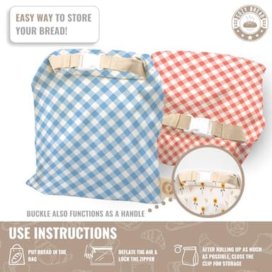 Cozy Bread® Reusable Bread Bag Set for Home Bakers | USA Brand | Charming Designs (Gingham) - Image 4