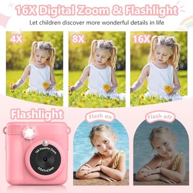 Radekly Instant Print Camera for Kids,Christmas Birthday Gifts for Age 3-12 Girls Boys，1080P HD Digital Video Cameras for Toddler,Kids Portable Toy with 3 Rolls Photo Paper，32GB Card-Pink - Image 3