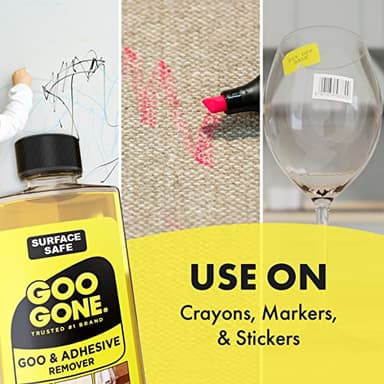 Goo Gone Original Liquid - 8 Ounce - Surface Safe Adhesive Remover Safely Removes Stickers Labels Decals Residue Tape Chewing Gum Grease Tar Crayon Glue - Image 4