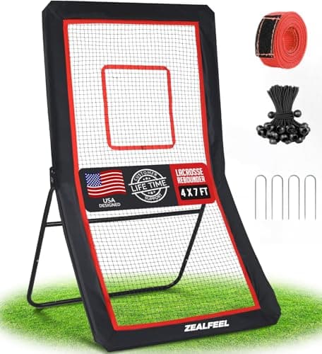 ZEALFEEL Lacrosse Rebounder, 4x7FT/4x6FT Lacrosse Rebound for Backyard with 5 Rebound Angles, Target Strip, Volleyball Rebounder Net Perfect for Lax Baseball Volleyball & Soccer Practice - Image 1