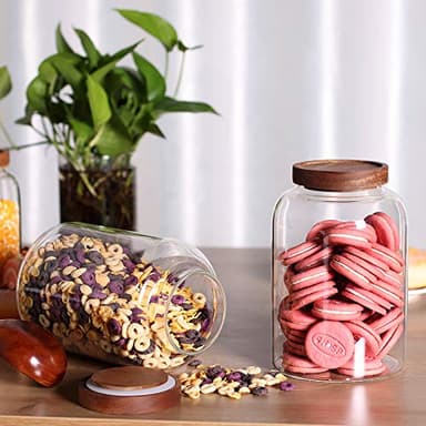 LEAVES AND TREES Y Thicken Glass Storage Jar, Food Storage Container/Canisters with Airtight Wooden Lid for Tea, Coffee, Honey, Cacao Powder,BPA Free Perfect as a Cereal Dispenser (7.6inch 2pcs) - Image 4
