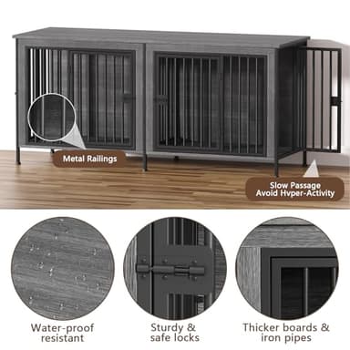 EasyCom Dog Crate Furniture for 1 or 2 Dogs, Heavy Duty Single/Double Dog Crates for Small/Medium/Large Dogs, Dog Kennel Furniture Indoor as TV Stand, Large Size 78.74" L(35-60 Pounds), Dark Grey - Image 6