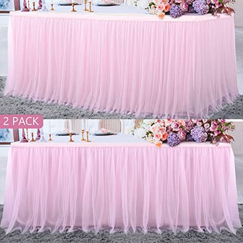 Suppromo 2 Pack 6ft Pink Tulle Table Skirts for Rectangle Tables or Round Tables Pink Tutu Tablecloth Cover for Princess Baby Shower Girls Birthday Party Wedding Cake Dessert Table Decorations - Image 1