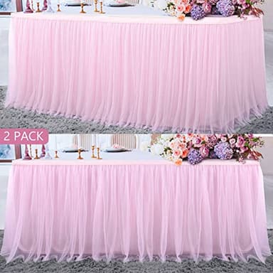 Suppromo 2 Pack 6ft Pink Tulle Table Skirts for Rectangle Tables or Round Tables Pink Tutu Tablecloth Cover for Princess Baby Shower Girls Birthday Party Wedding Cake Dessert Table Decorations - Image 1