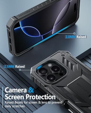 FNTCASE for iPhone 16 Pro-Max Case: Military Grade Drop Proof Protection Mobile Cover with Kickstand | Matte Textured Rugged Shockproof TPU | Protective Sturdy Phone Case - 6.9 inch Black - Image 6