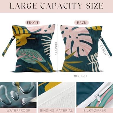 zcyxuuw 2 Pcs Wet Bag, Waterproof Wet Dry Bag, Small Laundry Bag, for Swimsuit, Pool, Travel, Beach, Diapers, Dirty Yoga Gym Clothes, Makeup Bags for Travel, Tropical Palm Leaves Decor Jungle - Image 2