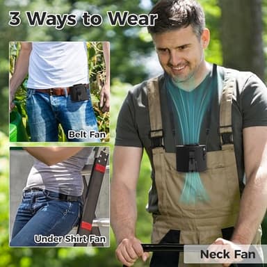 KITWLEMEN Portable Waist Fan - Personal Clip on Belt Fan, 5 Speeds 20H Cooling, Rechargeable Battery Operated, Wearable with Lanyard for Camping, Travel, Jobsite (Black) - Image 5