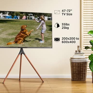 ProMounts Easel Floor TV Stand with Tripod Base for 47-72 inch LED LCD OLED Flat and Curved Screens, Portable Height Adjustable TV Stand Mount for Bedroom, Living Room, Studio - Image 2