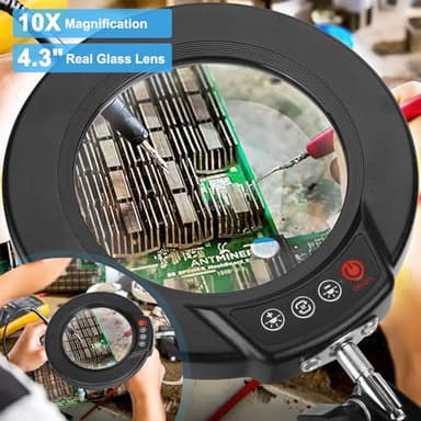 Coyeth 10X Magnifying Glass with Light and Clamp, Real Glass Stand Lighted Magnifier, 5 Color Modes Stepless Dimmable LED Desk Lamp Hands Free for Crafts Hobby Reading Painting Sewing Close Work - Image 2