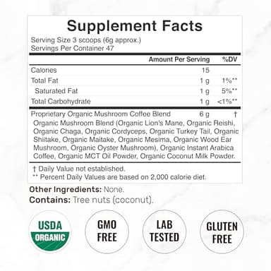 Organic Mushroom Coffee, 10oz – 10 Adaptogenic Mushrooms with Arabica Coffee + MCT Oil for Smooth Flavor – Turkey Tail, Lions Mane, Cordyceps, Chaga, Reishi – Immune, Energy,& Brain Support Supplement - Image 2