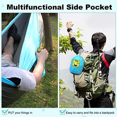 SZHLUX Camping Hammock Double & Single Portable Hammocks with 2 Tree Straps and Attached Carry Bag,Great for Outdoor,Indoor,Beach,Camping,Light Grey / Sky Blue - Image 6