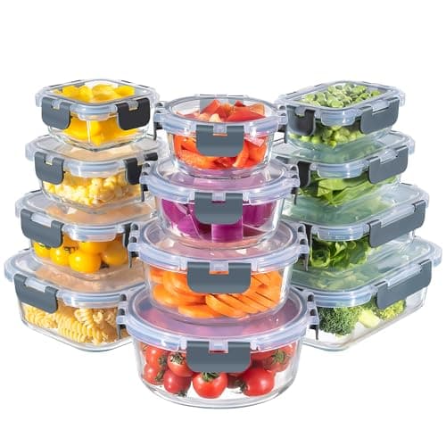 MFY 12-Pack Glass Storage Containers with Lids, Glass Meal Prep Containers Set, Airtight Lunch Containers with Lids, Microwave, Oven, Freezer and Dishwasher Safe, Gray - Image 1