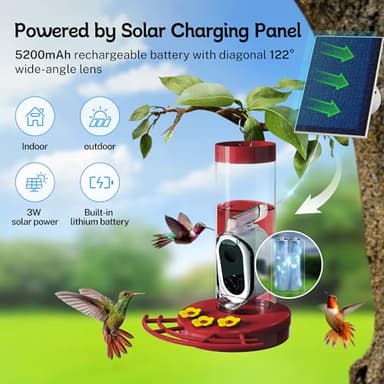 TT Nature Hummingbird Feeder with Camera Solar Powered, AI Identify Cloud Storage Instant Notification, CCPA Data Protection, Outdoor Hanging, Idea Gift for Family Friends (20 Ounces) - Image 9